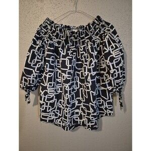 Tyler Boe M Off The Shoulder Geometric Equestrian Top Blouse Farm Girl Preppy
